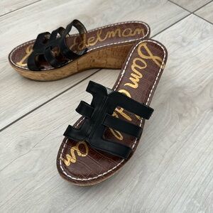 Sam Edelman Black Leather Cork Wedges